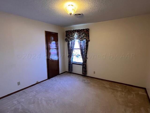 carpeted spare room with a textured ceiling