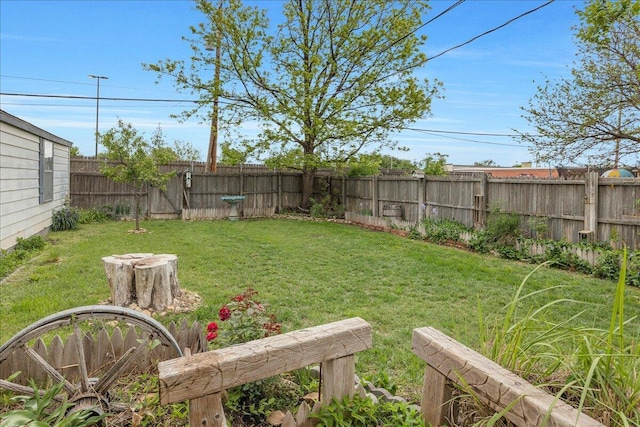 view of yard with a fenced backyard