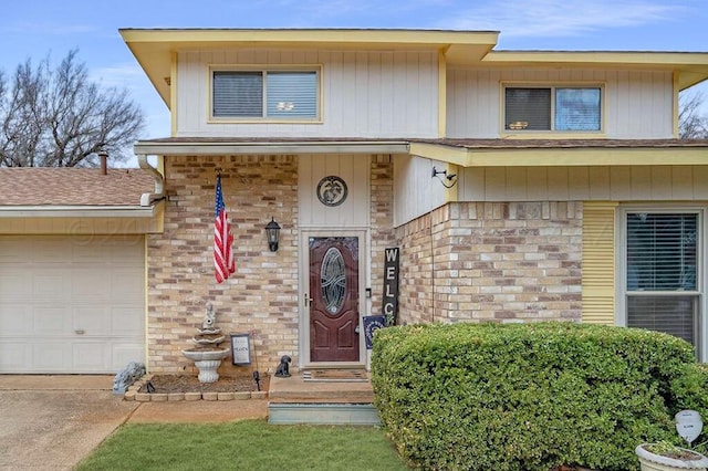 property entrance with a garage