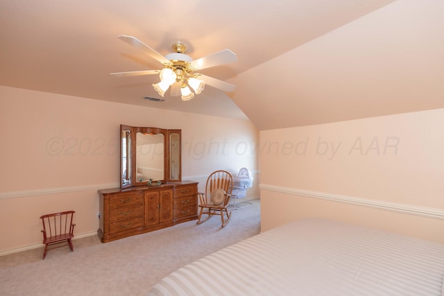 7821 Covington Pkwy, Amarillo, TX 79121 - bedroom featuring light carpet, vaulted ceiling, ceiling fan, and baseboards