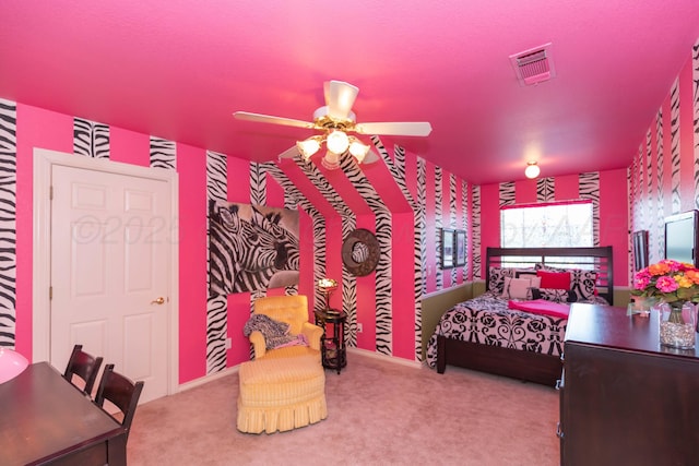 7821 Covington Pkwy, Amarillo, TX 79121 - bedroom with carpet floors, ceiling fan, and wallpapered walls
