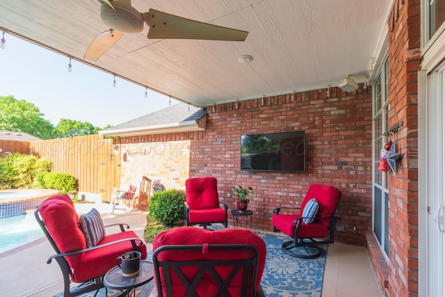 7821 Covington Pkwy, Amarillo, TX 79121 - view of patio / terrace with ceiling fan, an in-ground hot tub, and an outdoor living space