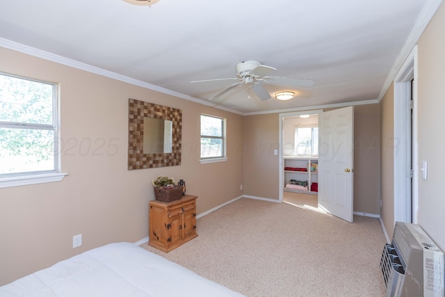 233 Doucette Dr, Howardwick, TX 79226 - bedroom with carpet, crown molding, heating unit, and a ceiling fan