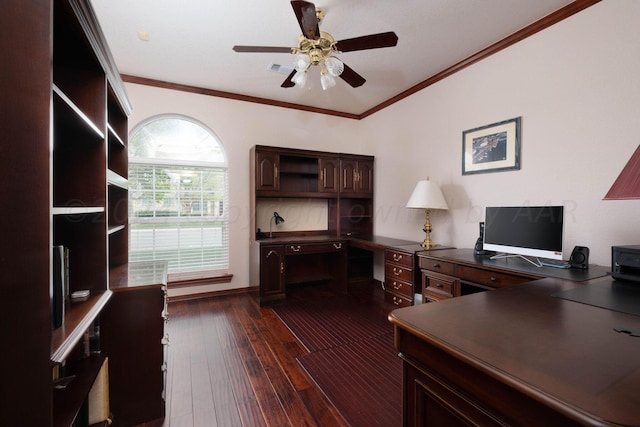 4502 Chesapeake Pl, Amarillo, TX 79119 - office space featuring ceiling fan, dark wood-type flooring, crown molding, and baseboards