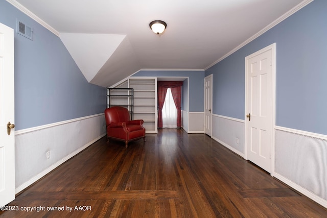 2802 S Hughes St, Amarillo, TX 79109 - unfurnished room featuring built in features, wood finished floors, ornamental molding, and vaulted ceiling