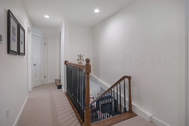 2215 S Hughes St, Amarillo, TX 79109 - corridor with an upstairs landing, carpet flooring, and recessed lighting