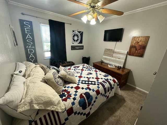 219 Inverness St, Borger, TX 79007 - carpeted bedroom featuring crown molding, baseboards, and a ceiling fan