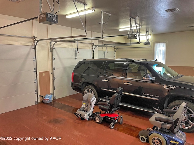 garage with a garage door opener