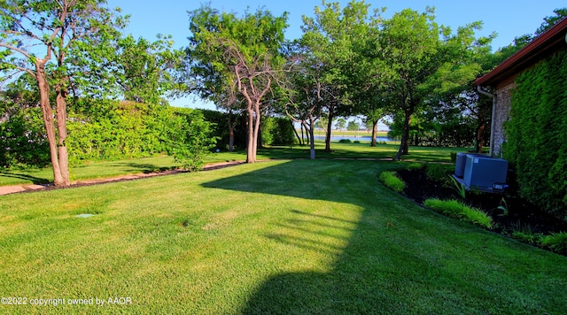 view of yard with a water view