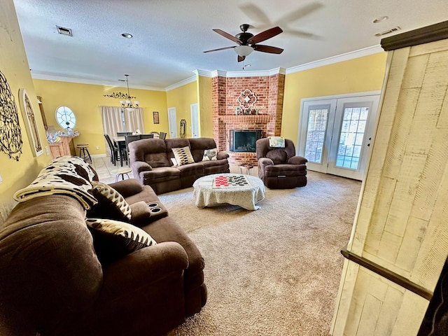 8422 Addison Dr, Amarillo, TX 79119 - living room with a ceiling fan, carpet, a chandelier, healthy amount of natural light, and ornamental molding