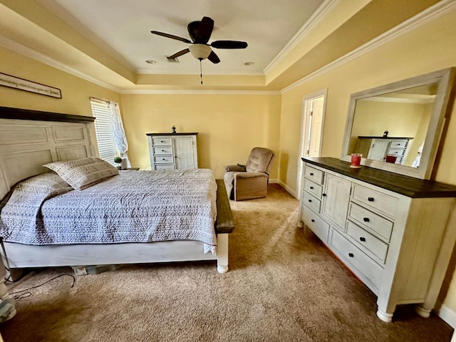 8422 Addison Dr, Amarillo, TX 79119 - bedroom with a raised ceiling, carpet, ornamental molding, and ceiling fan