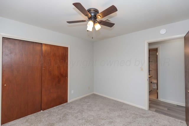 2709 Mohawk Dr, Amarillo, TX 79109 - unfurnished bedroom featuring a closet, carpet flooring, baseboards, and ceiling fan