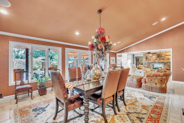 3465 Fm 1058, Hereford, TX 79045 - dining area with ornamental molding, recessed lighting, baseboards, and lofted ceiling