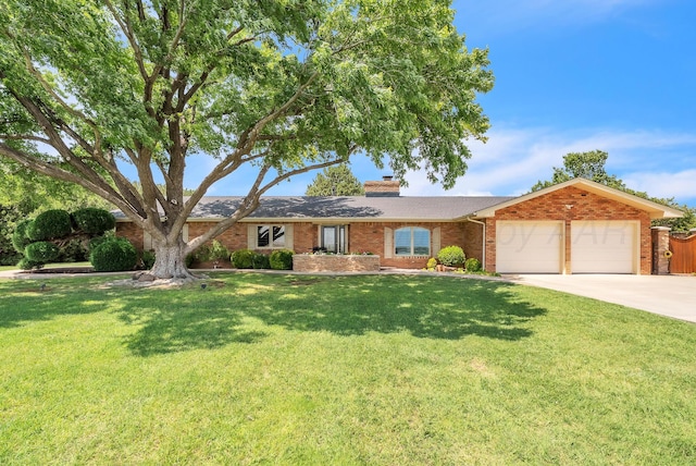 3465 Fm 1058, Hereford, TX 79045 - ranch-style home featuring a garage, brick siding, a chimney, driveway, and a front yard