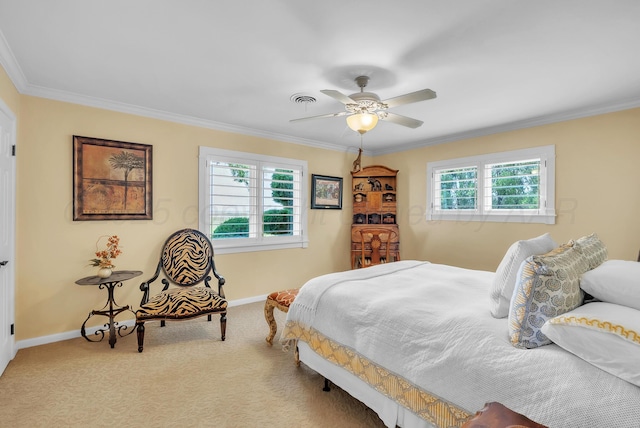 3465 Fm 1058, Hereford, TX 79045 - bedroom featuring ornamental molding, baseboards, carpet floors, and ceiling fan