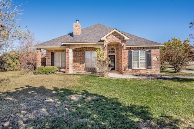 ranch-style house with a front lawn