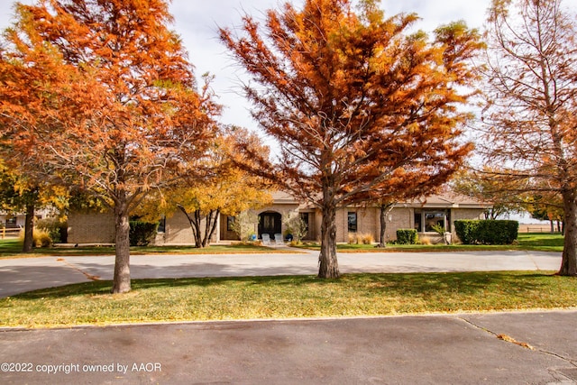 view of front of property featuring a front lawn