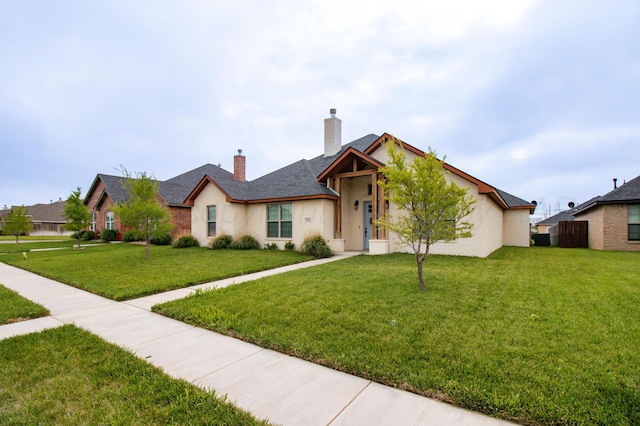 8303 City View Dr, Amarillo, TX 79118 - ranch-style house with a front yard, a chimney, and stucco siding