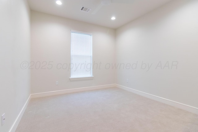 8303 City View Dr, Amarillo, TX 79118 - empty room featuring light colored carpet, recessed lighting, baseboards, and ceiling fan