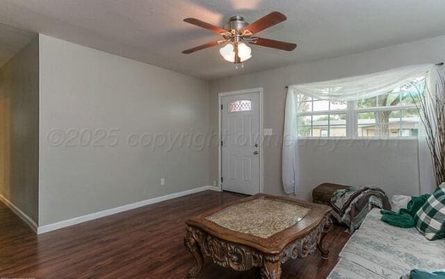 entryway with ceiling fan and dark hardwood / wood-style floors