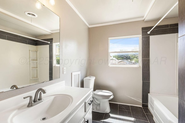 2905 S Roosevelt St, Amarillo, TX 79103 - full bath with vanity, crown molding, shower / washtub combination, and tile patterned flooring