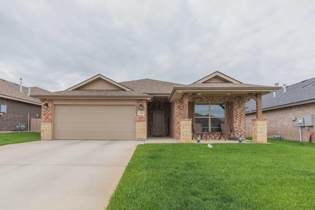 1839 Montaluse Rd, Amarillo, TX 79118 - ranch-style home featuring concrete driveway, brick siding, a front yard, and a garage