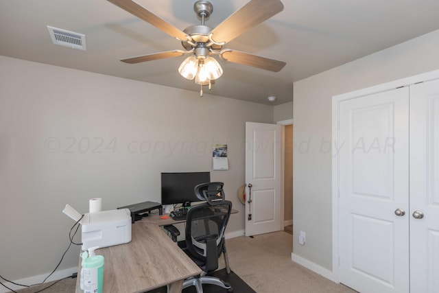 1839 Montaluse Rd, Amarillo, TX 79118 - office area featuring a ceiling fan and light carpet