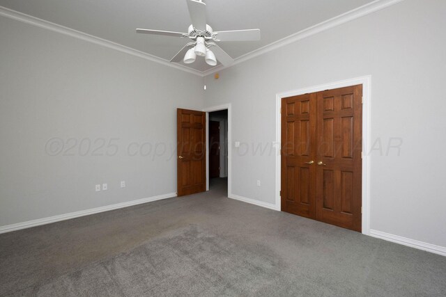 121 Quail Blvd, Amarillo, TX 79124 - unfurnished bedroom featuring carpet flooring, ornamental molding, and ceiling fan