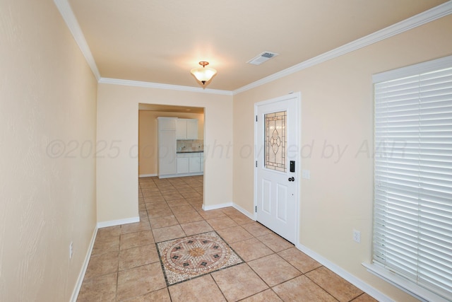 8403 Irvington Ct, Amarillo, TX 79119 - foyer featuring crown molding, light tile patterned floors, and baseboards