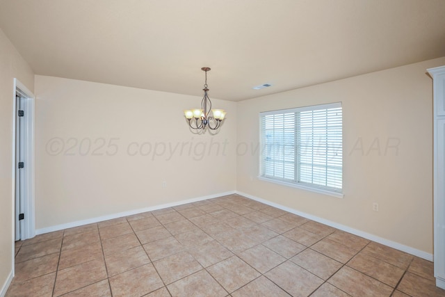 8403 Irvington Ct, Amarillo, TX 79119 - spare room with a chandelier, light tile patterned floors, and baseboards