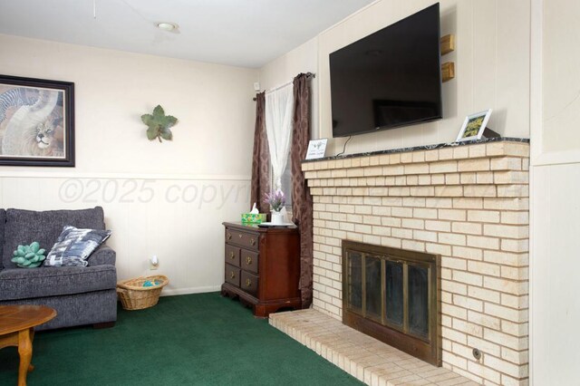 2819 Lloyd Dr, Amarillo, TX 79110 - sitting room featuring a wainscoted wall, carpet, and a brick fireplace