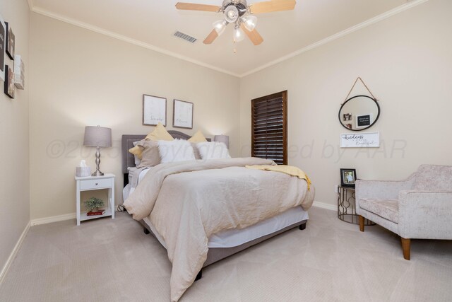 bedroom with light colored carpet, baseboards, and visible vents