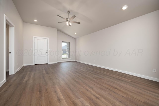 10401 Ruse St, Amarillo, TX 79118 - unfurnished bedroom featuring lofted ceiling, dark wood-style flooring, recessed lighting, and a ceiling fan