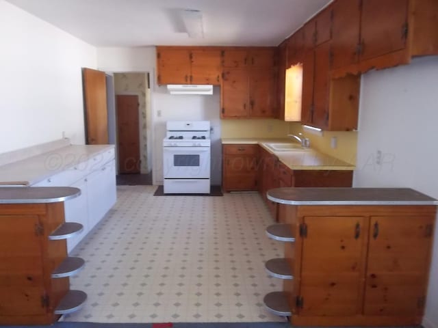 kitchen featuring white range oven and sink