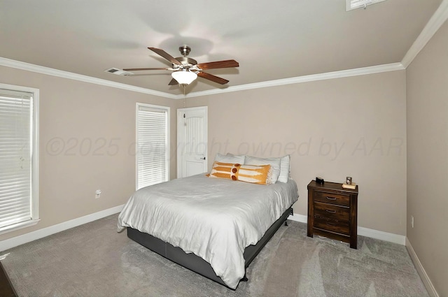 5001 Gloster St, Amarillo, TX 79118 - carpeted bedroom featuring ornamental molding, baseboards, and a ceiling fan