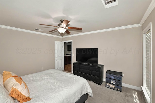 5001 Gloster St, Amarillo, TX 79118 - bedroom with carpet flooring, ornamental molding, a ceiling fan, and baseboards