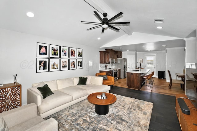 5001 Gloster St, Amarillo, TX 79118 - living room featuring ceiling fan, recessed lighting, and dark wood-style flooring