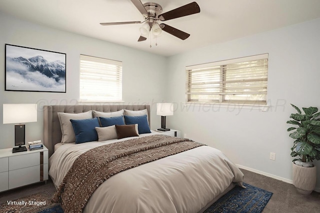 5101 Pin Oak Dr, Amarillo, TX 79110 - bedroom with dark carpet and a ceiling fan