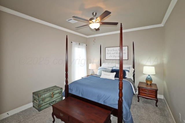 6702 Tatum Cir, Amarillo, TX 79119 - bedroom featuring carpet, crown molding, and ceiling fan