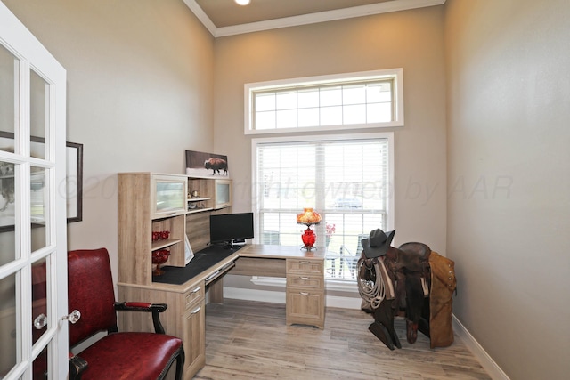6702 Tatum Cir, Amarillo, TX 79119 - office space featuring light wood-style floors, ornamental molding, plenty of natural light, and french doors