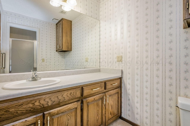 3457 Colchester Pl, Amarillo, TX 79121 - full bathroom with vanity, visible vents, and a stall shower