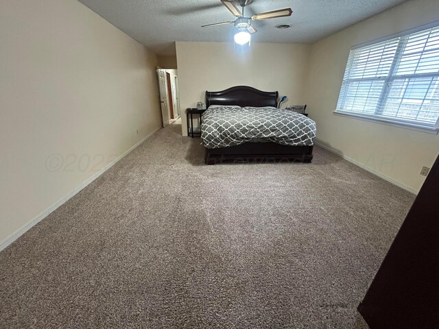 7906 Merchant Dr, Amarillo, TX 79121 - bedroom with carpet floors, baseboards, a textured ceiling, and a ceiling fan