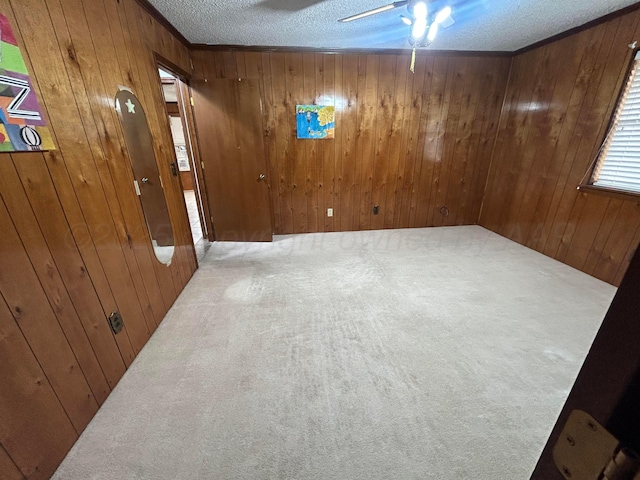7906 Merchant Dr, Amarillo, TX 79121 - empty room featuring wood walls, a textured ceiling, and carpet flooring