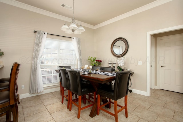 8103 El Paso Dr, Amarillo, TX 79118 - dining room featuring a chandelier, ornamental molding, baseboards, and light tile patterned floors