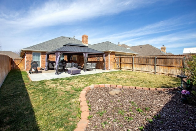 8103 El Paso Dr, Amarillo, TX 79118 - rear view of house with a gazebo, a patio, brick siding, a shingled roof, and a gate