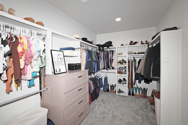 spacious closet featuring light carpet