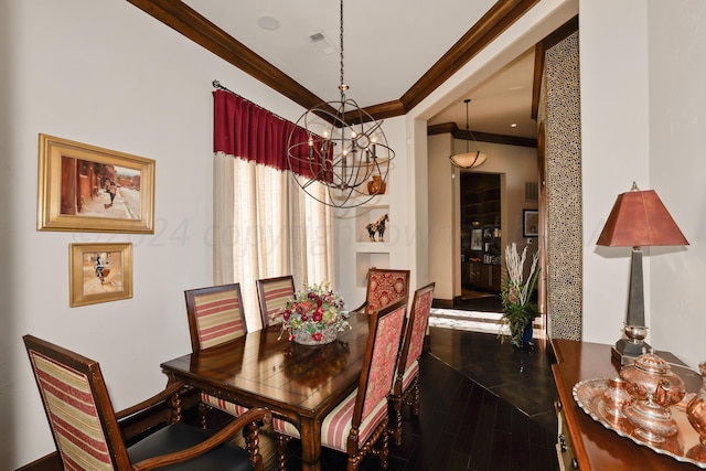 dining space with a chandelier and ornamental molding