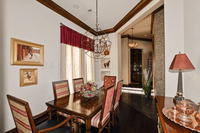 13 Prestwick Ln, Amarillo, TX 79124 - dining room featuring a chandelier, crown molding, and dark wood-type flooring