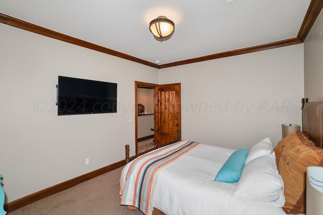 bedroom featuring carpet and ornamental molding
