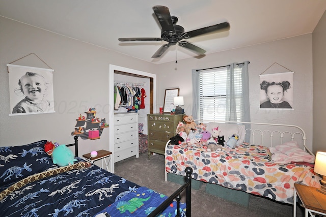 315 Walnut Ave, Panhandle, TX 79068 - bedroom with carpet, a closet, and ceiling fan